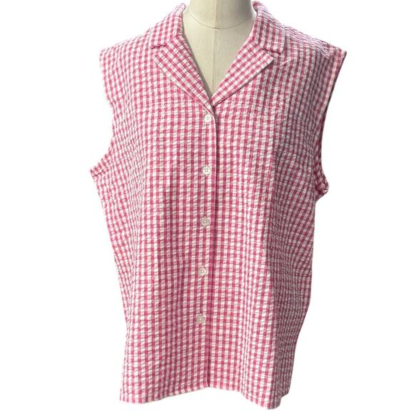 VINTAGE Pendleton Pink  White Gingham Sleeveless Button Down Shirt NEW Large 90 - Picture 1 of 8